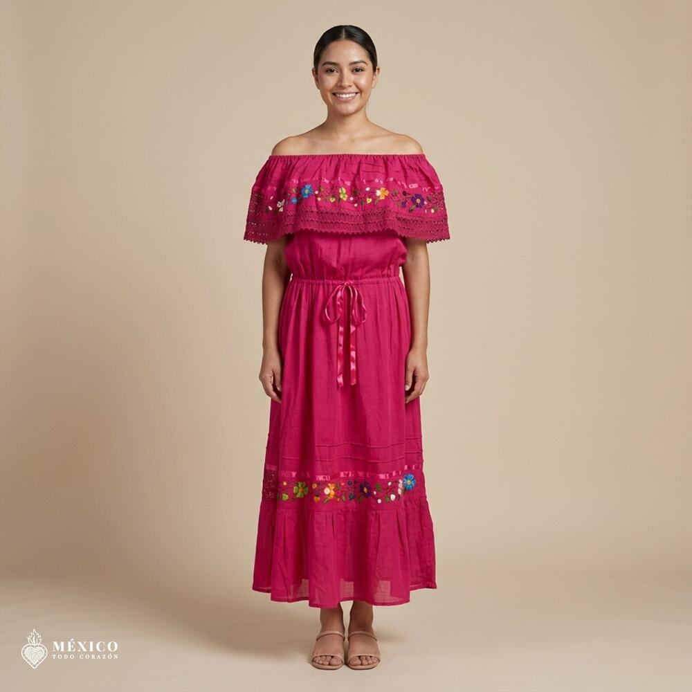 Traditional Mexican Campesina Dress – Handmade Gauze Peasant Folk Dress